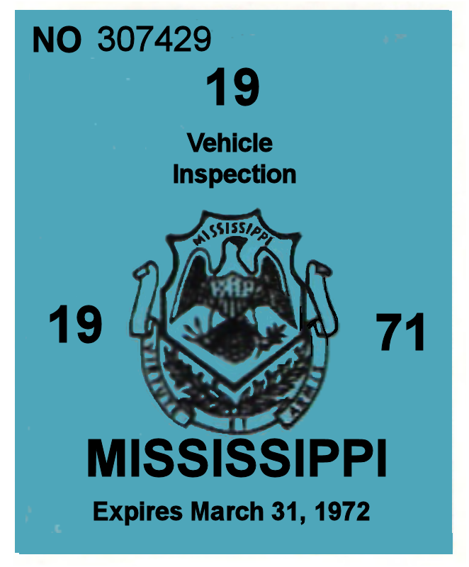 1971 -72 Mississippi INSPECTION Sticker